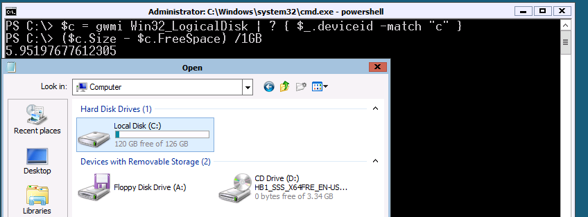 Standard-Platzbedarf einer Core-Installation