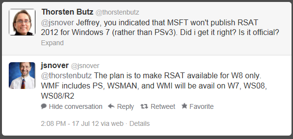 Jeffrey Snover on Twitter: no RSAT for Win7