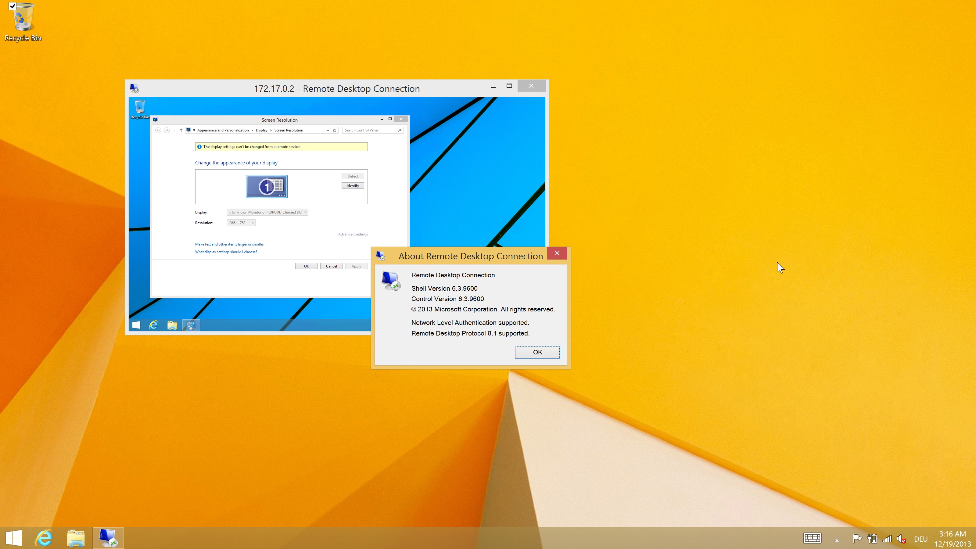  [3200x1800px, 200%] RDP-Sitzung zur VM mit mstsc.exe (RDP 8.1). Keine Skalierung, ich habe mich nicht neu angemeldet!