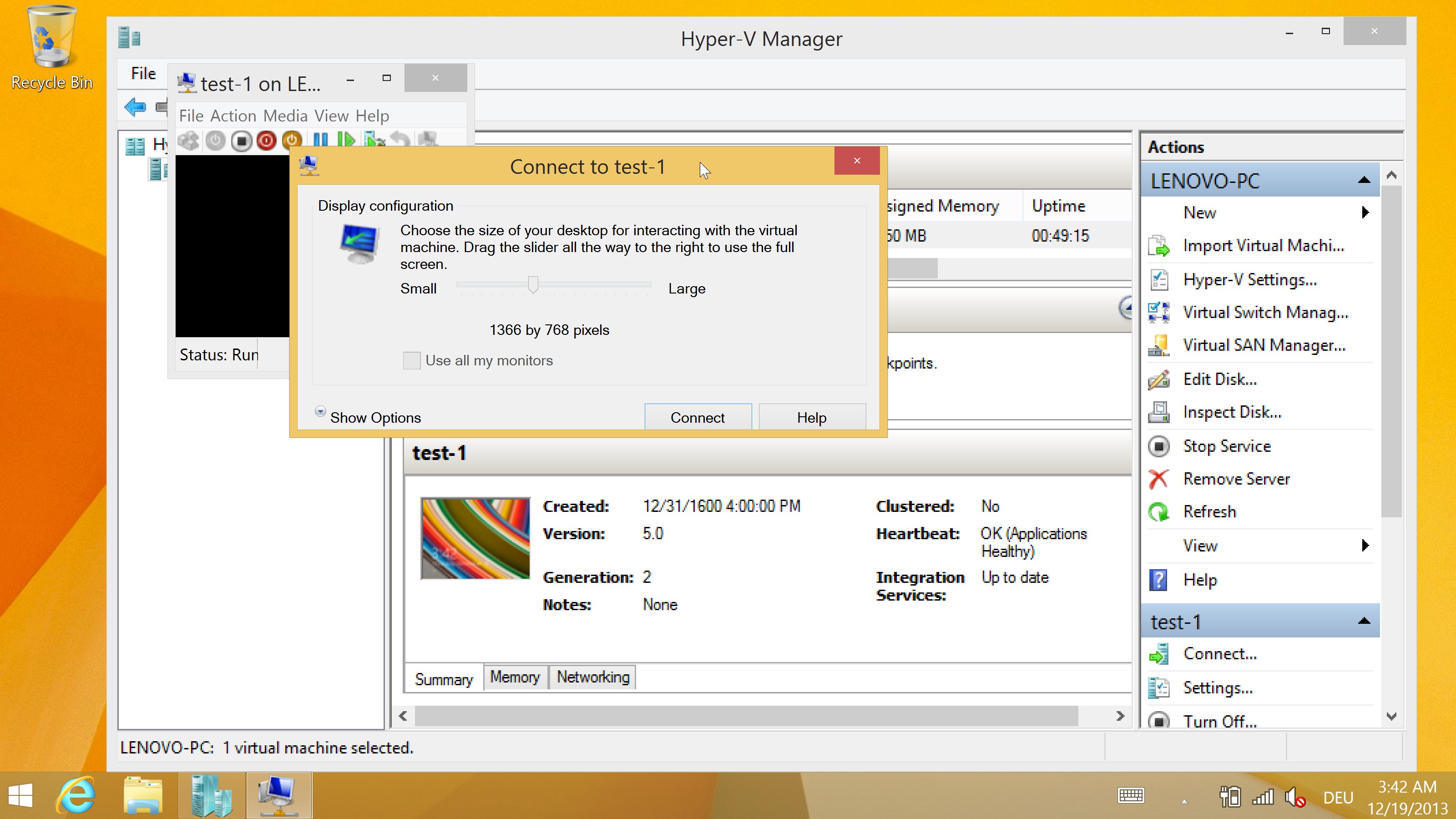  [3200x1800px, 300%] Der Hyper-V Manager: einiges ist nun zu groß, anderes wiederum zu klein.